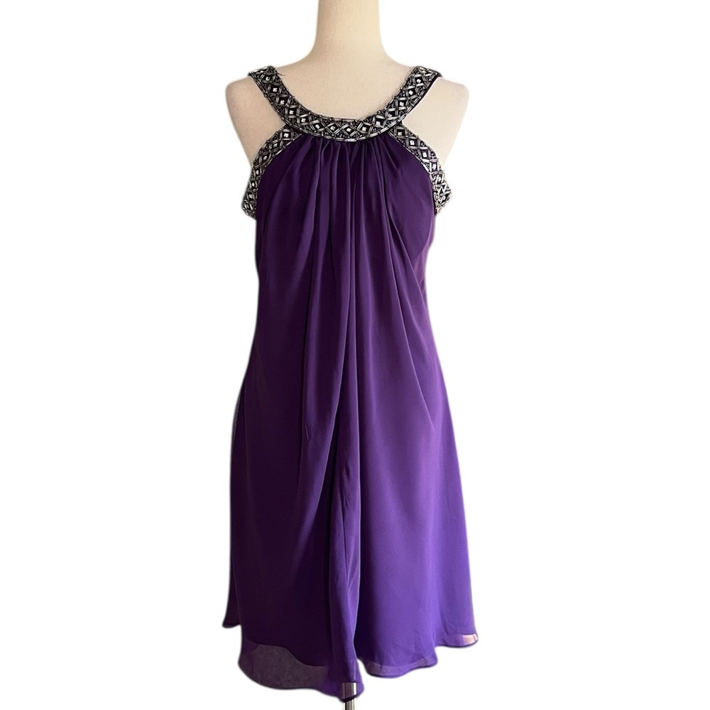 Scarlett Nite eggplant purple trapeze cocktail dress